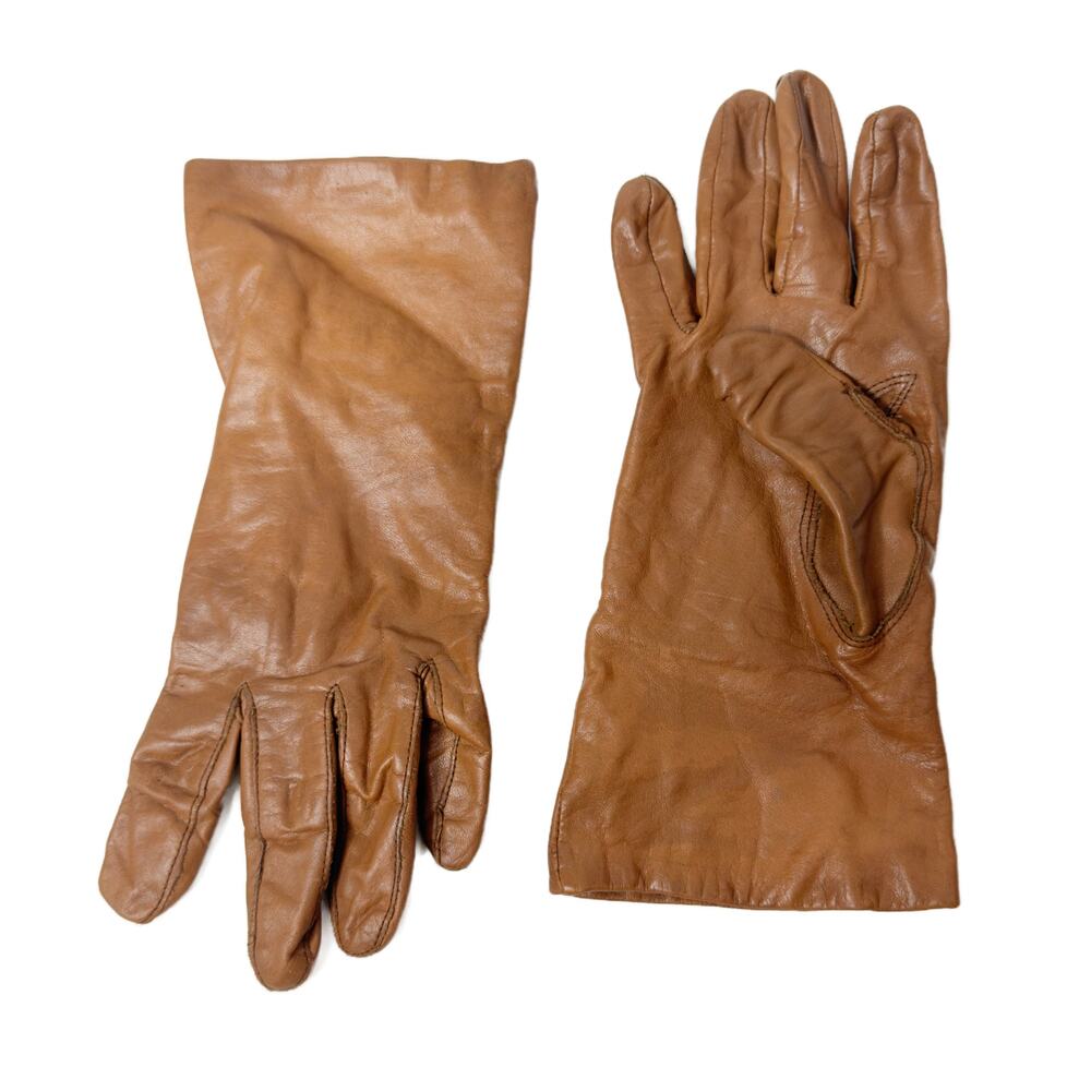 Vintage Honey Brown Leather Winter Dress Gloves Womens size S/M Lined
